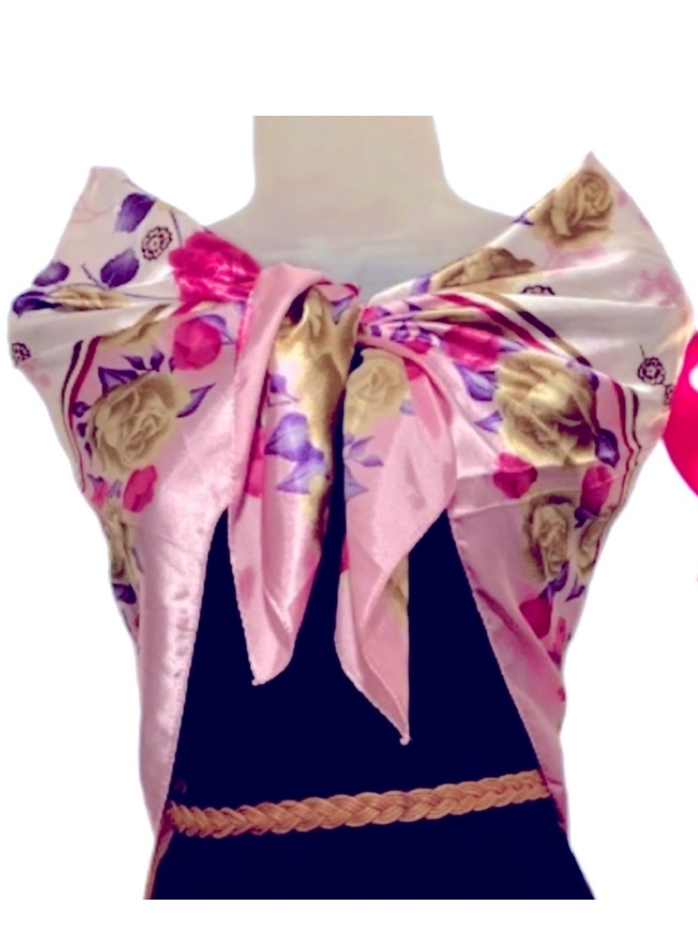 AKVO Silky Smooth Satin Floral Scarf Pink Purple White Gold Coquette Preppy